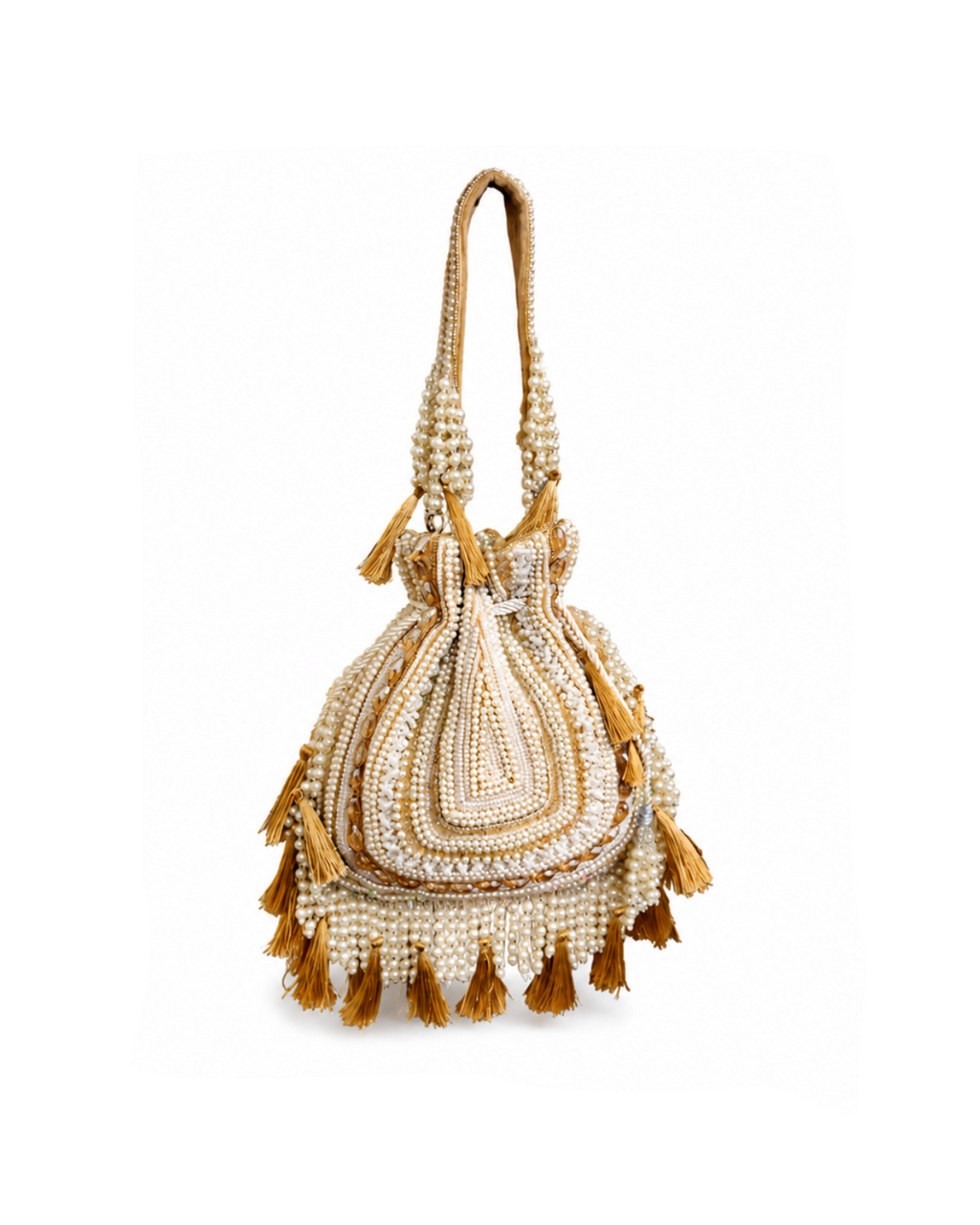 Beige Bloom with Tassels Potli
