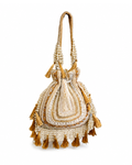 Beige Bloom with Tassels Potli