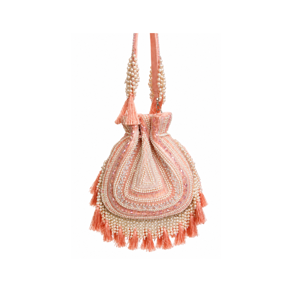 Baby Pink Bloom with Tassels Potli