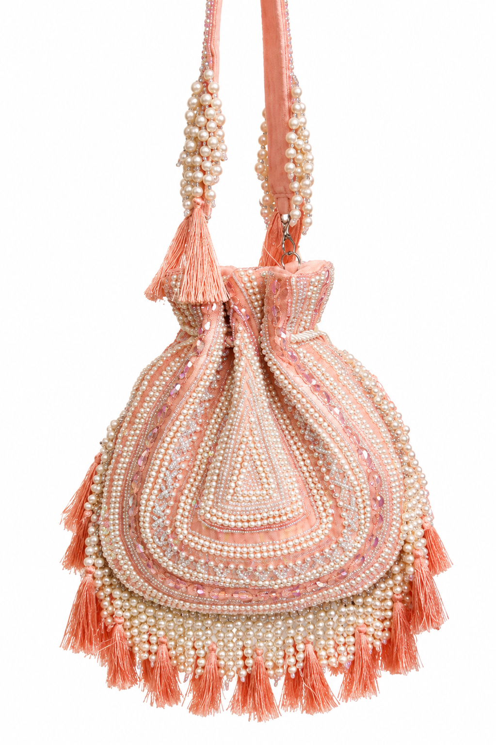 Baby Pink Bloom with Tassels Potli
