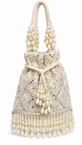 Ivory Mirror Work Pearl Potli