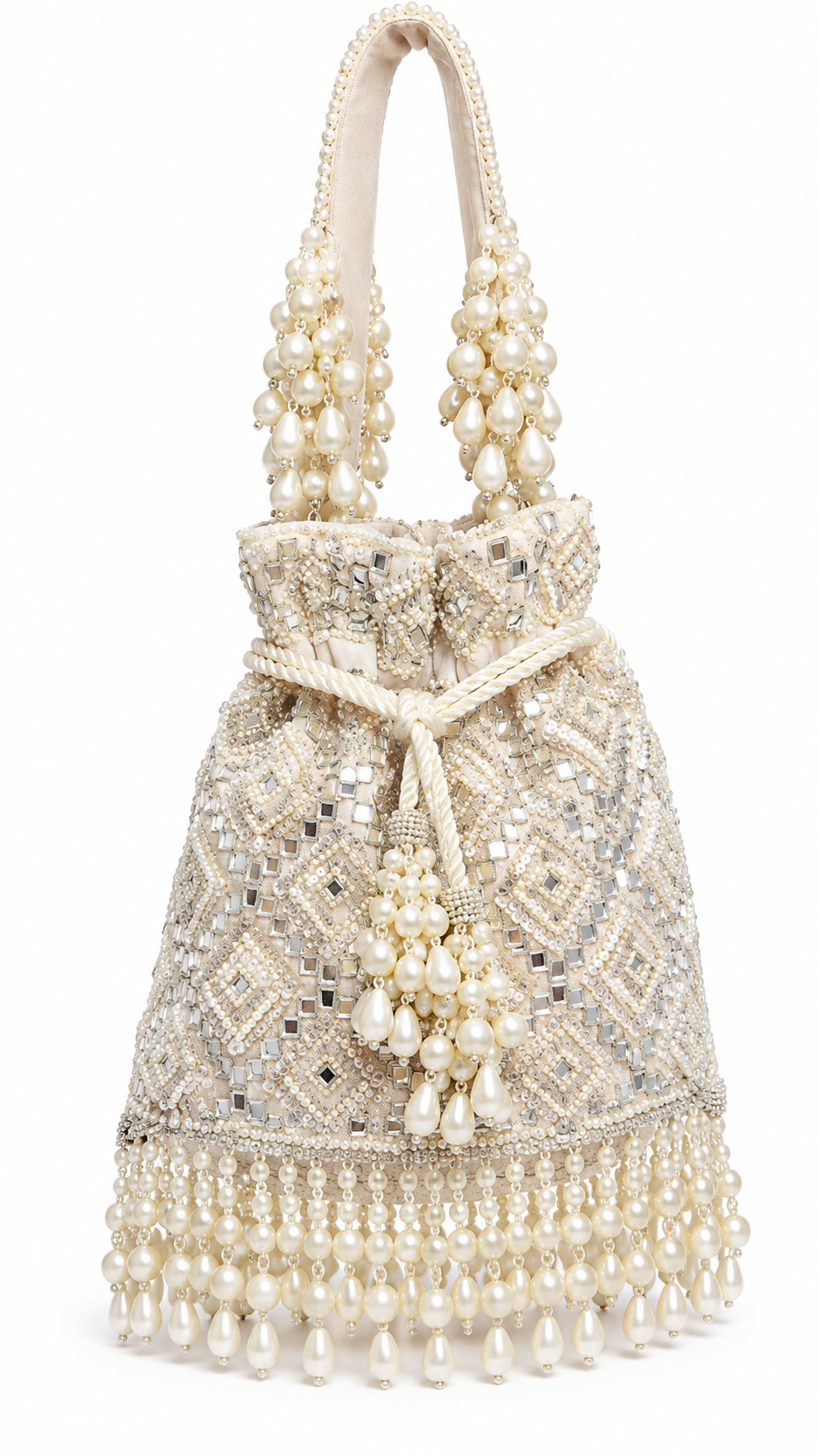 Ivory Mirror Work Pearl Potli