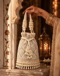 Ivory Mirror Work Pearl Potli