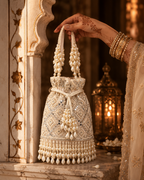 Ivory Mirror Work Pearl Potli