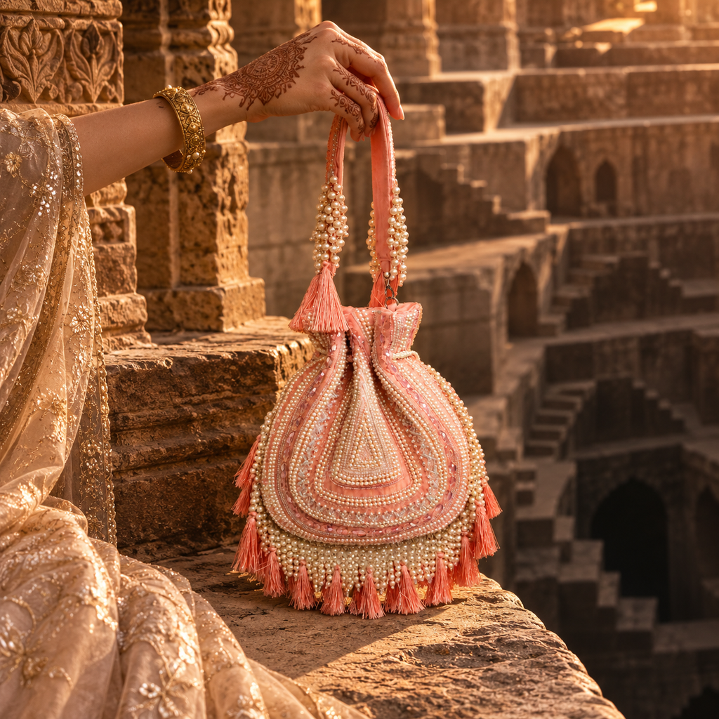 Baby Pink Bloom with Tassels Potli