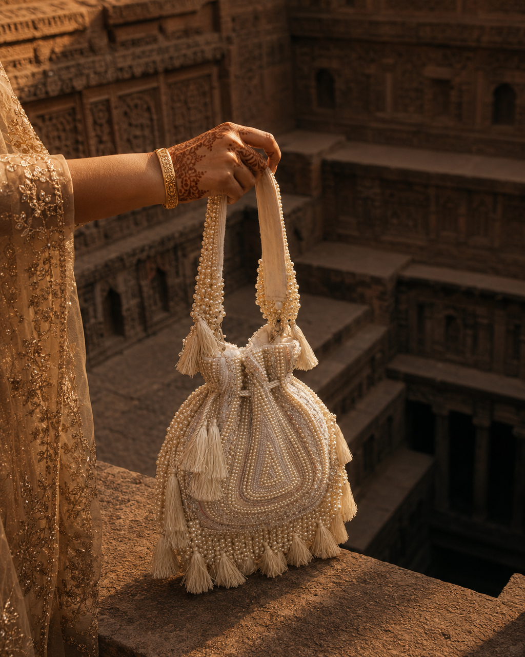 Ivory Bloom with Tassels Potli