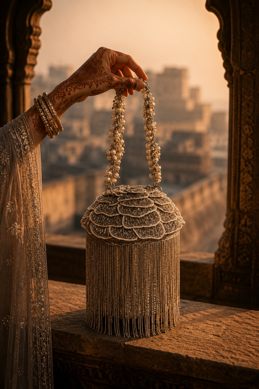 Silver Rose Bucket Bag
