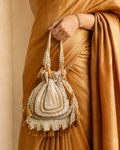 Beige Bloom with Tassels Potli