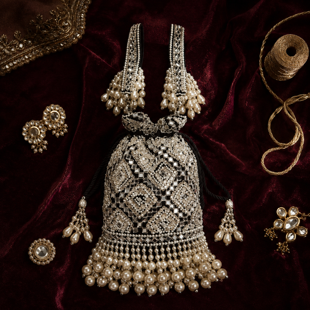 Crystal Cascade Potli (Navy Blue)