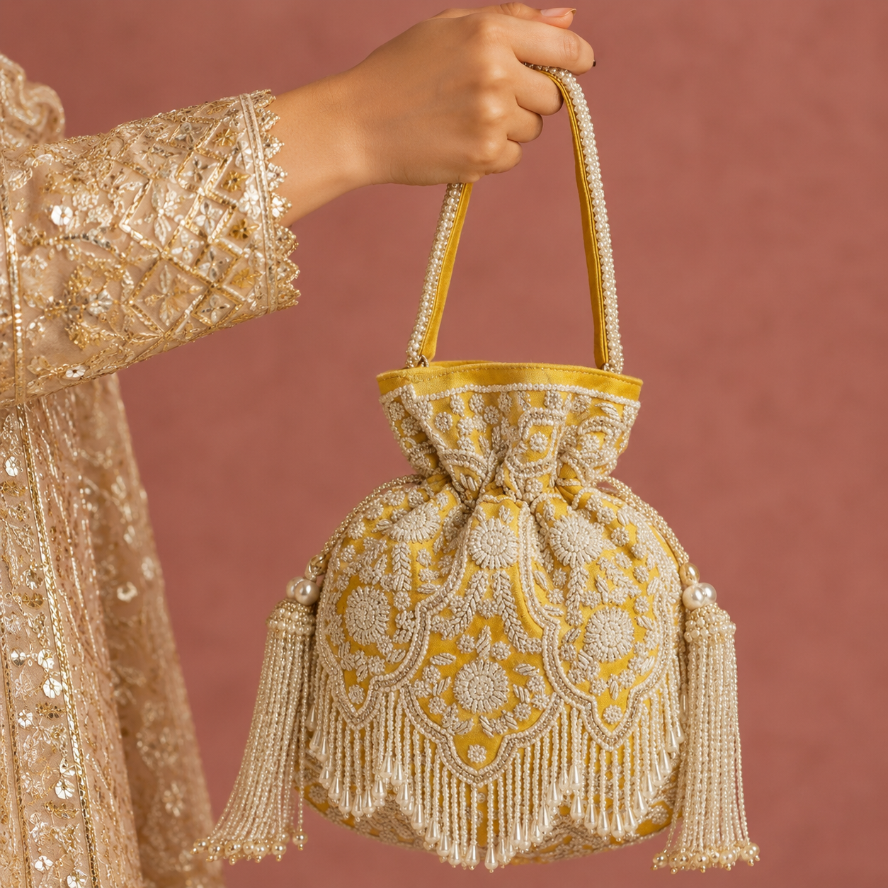 Inaya Beaded Potli (Yellow)