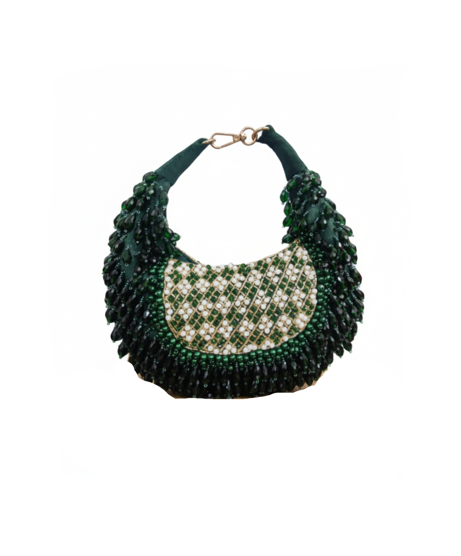 Emerald & White Moon Potli Bag