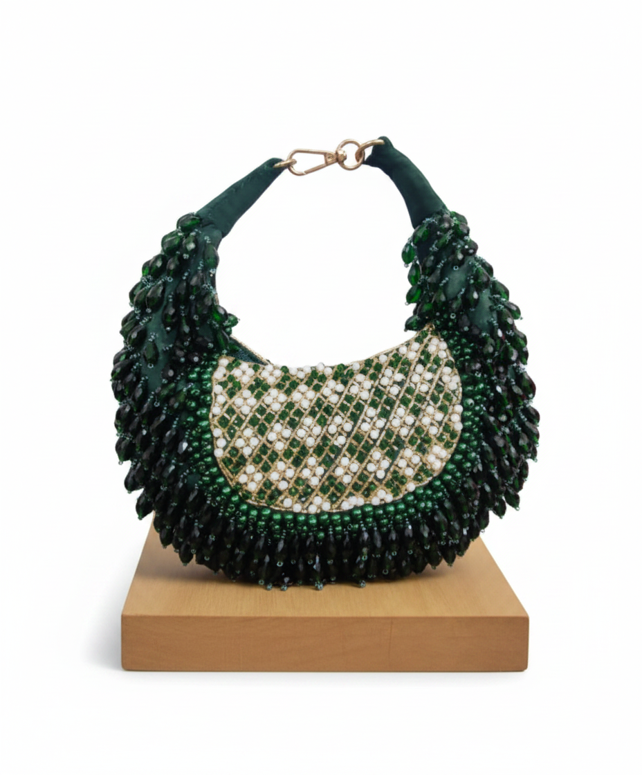 Emerald & White Moon Potli Bag